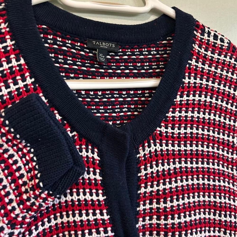 Talbots Nautical Preppy Red White Blue Cotton Button Cardigan Sweater XL Petites